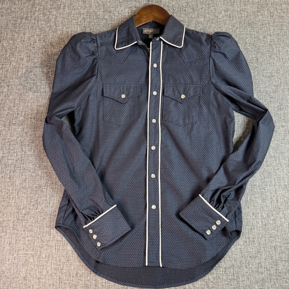 Womens Greysn Western Snap Button Shirt | Size S | Navy Blue | Pearl Snap